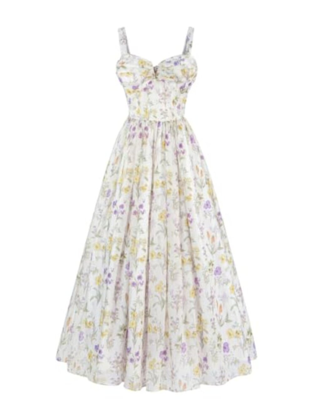 Floral Midi Dress Spaghetti Strap Sweetheart Corset Milkmaid Sundress